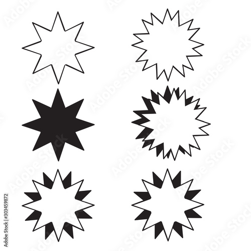 Star icons. Sparkles, shining burst. Vector symbols star with hand drawn doodle line art style isolated on white background