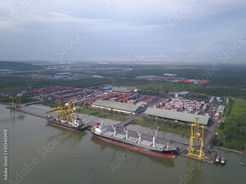 Kuching, Sarawak / Malaysia - November 18 2019: The Senari Port of Sejingkat area where all the cargo ships and containers unload in the Kuching city.