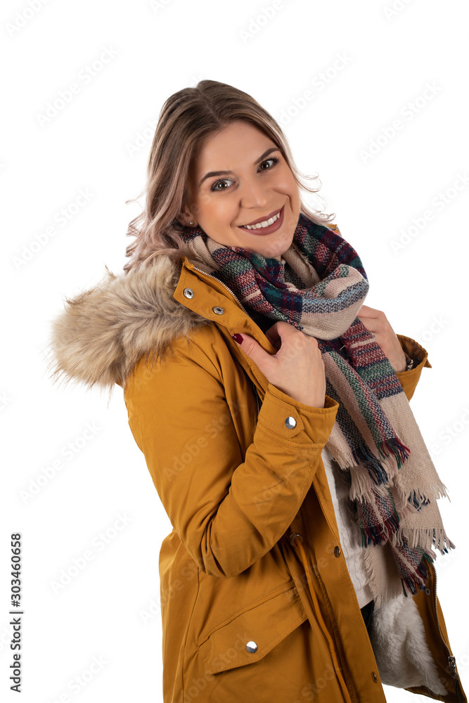 Charming woman with mustard jacket Charming woman with mustard jacket