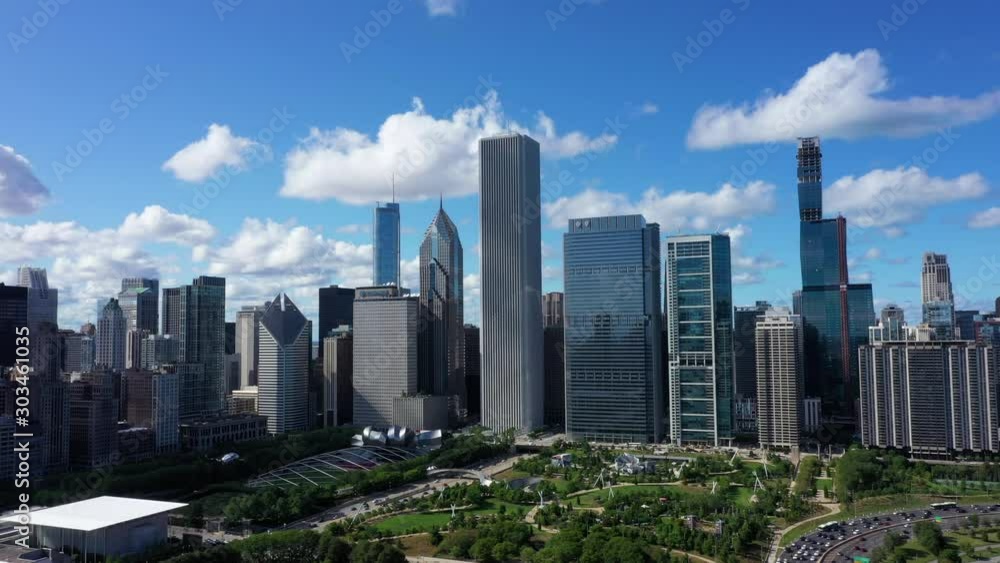 Medium Aerial Shot of the Chicago Skyline during the day Medium Aerial Shot of the Chicago Skyline during the day