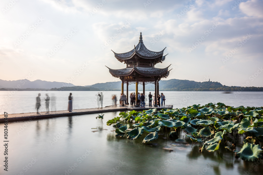 Fototapeta premium West Lake Landscape, Hangzhou, China (written by plaque: Jixian Pavilion)