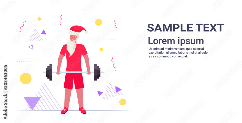 Santa Claus lifting barbell bearded man training Santa Claus lifting barbell bearded man training