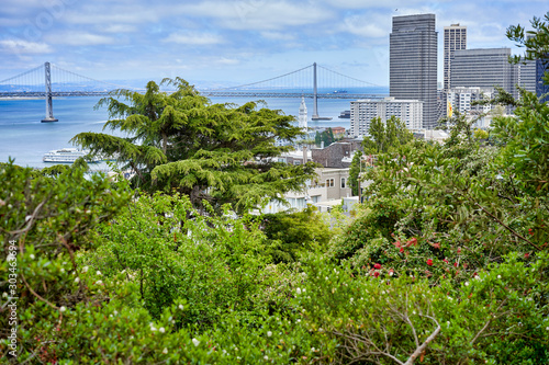 Obraz na płótnie San Francisco, CA, USA - May 15, 2018: View of the suspension bridge over the San Francisco Bay in California between San Francisco and Auckland. w salonie