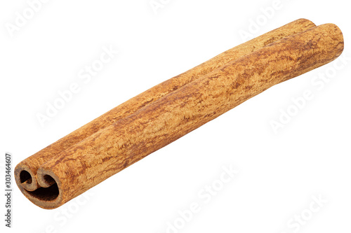 Cinnamon, one stick isolated on white background with clipping path. Full depth of field.