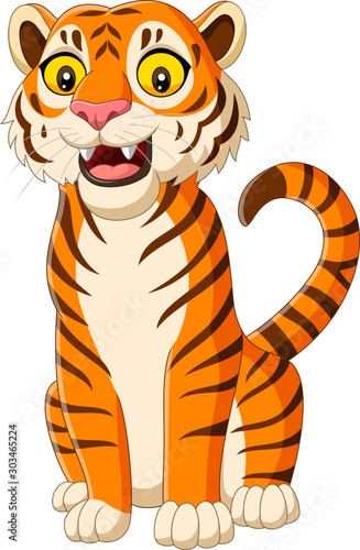 Cartoon smiling tiger isolated on white background