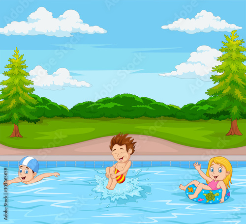 Kids playing in swimming pool