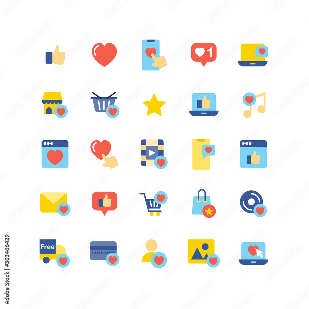 Social Network Like flat icon set. Vector and Illustration. Social Network Like flat icon set. Vector and Illustration.