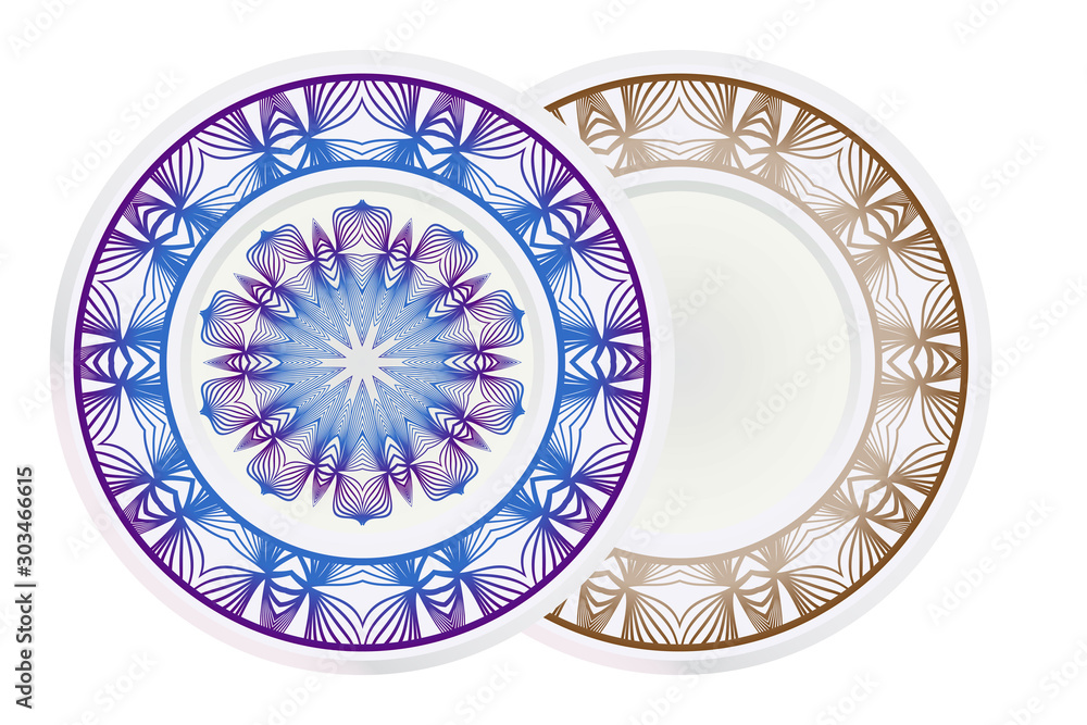 Vector set of two round frame and floral mandala ornament. For kitchen decoration, fashion print