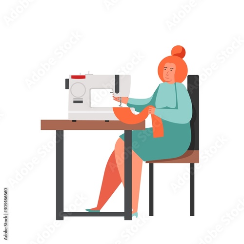 Sewing business people, vector flat isolated illustration