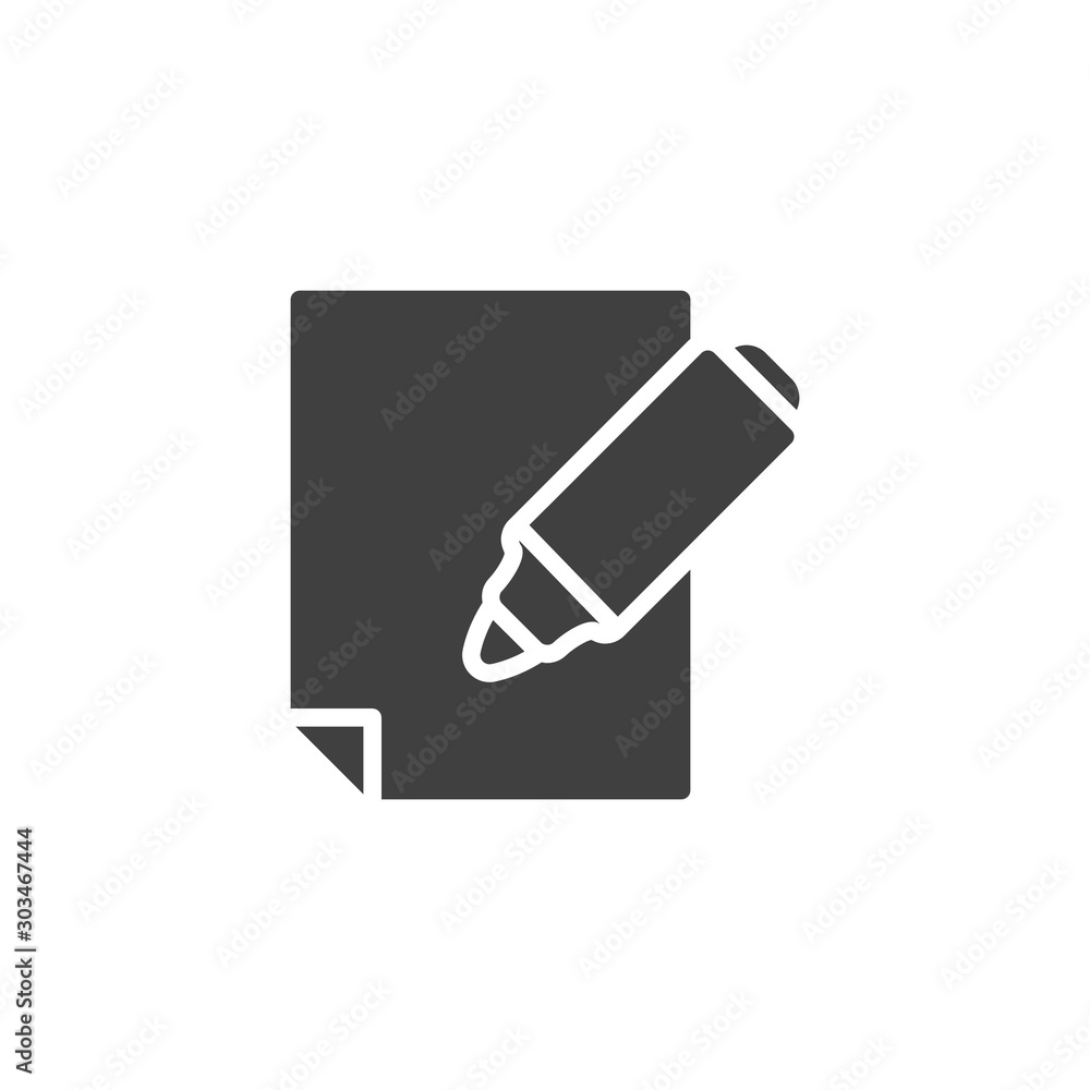 Felt pen and paper vector icon. Writing filled flat sign for mobile concept and web design. Paper document with pen glyph icon. Symbol, logo illustration. Vector graphics Felt pen and paper vector icon. Writing filled flat sign for mobile concept and web design. Paper document with pen glyph icon. Symbol, logo illustration. Vector graphics
