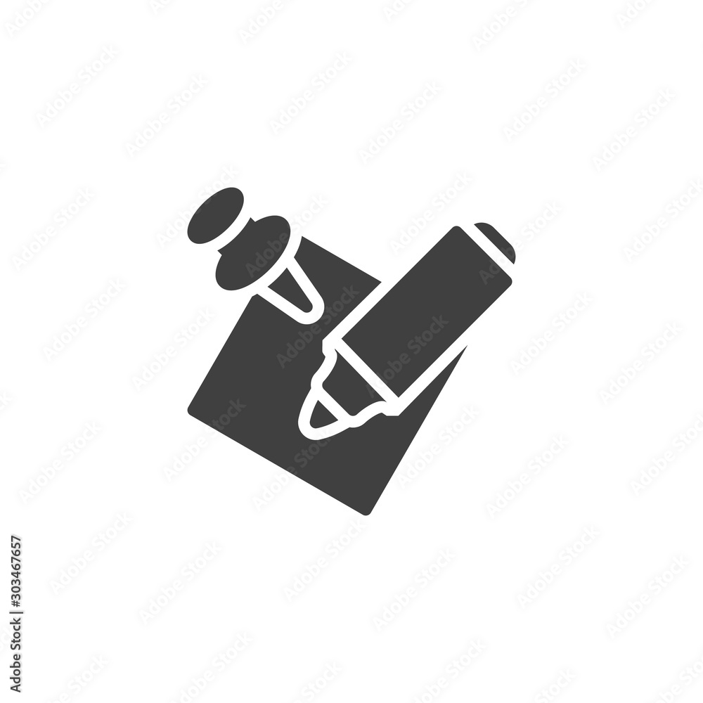 Felt pen and memo paper vector icon. filled flat sign for mobile concept and web design. Notepaper with pen glyph icon. Symbol, logo illustration. Vector graphics Felt pen and memo paper vector icon. filled flat sign for mobile concept and web design. Notepaper with pen glyph icon. Symbol, logo illustration. Vector graphics