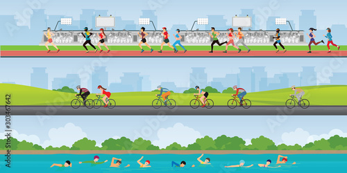 Triathlon marathon sport competition race.