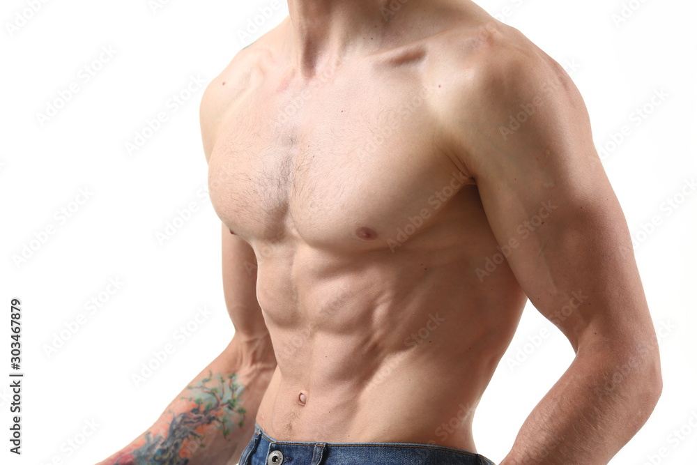 Fototapeta premium Strong men's press thanks to diet