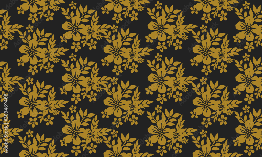 Gold floral frame texture, seamless pattern black background. Stock ...