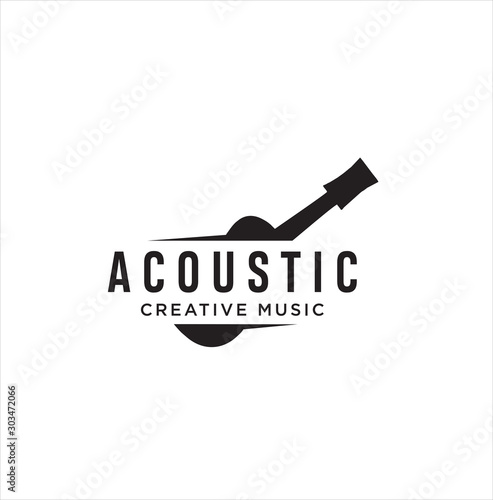 Acoustic Guitar Logo Retro Hipster . Guitar logo on white background . Music Logo Design Template