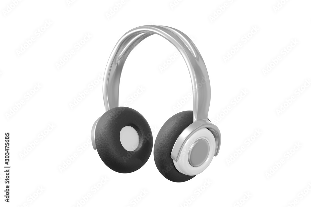 Concept minimalistic metallic black gray headphone cartoon style icolated white background. Icon website blog photographer, video, journalist, vloger. 3d rendering Concept minimalistic metallic black gray headphone cartoon style icolated white background. Icon website blog photographer, video, journalist, vloger. 3d rendering