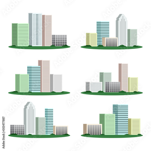 Set of multistory buildings. Cartoon style. Vector illustration.