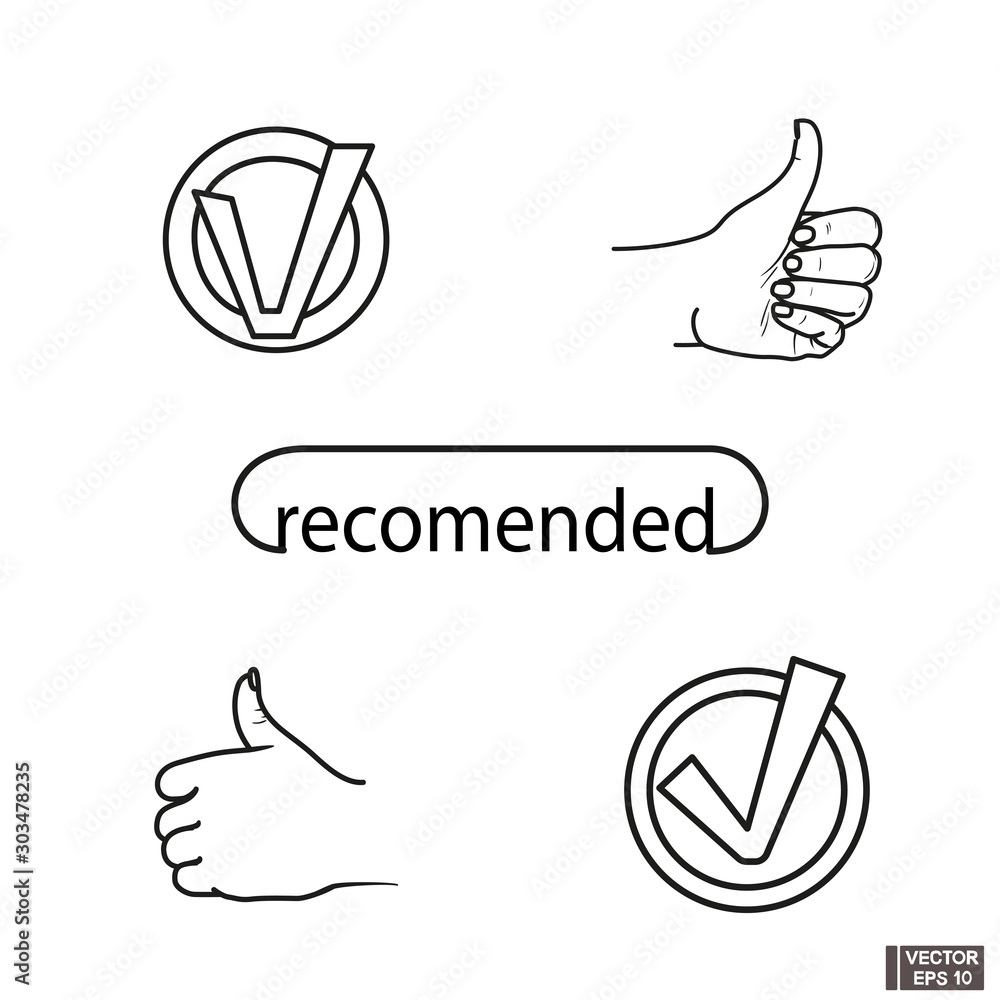 Fototapeta premium Set of recommended line icon with thumb up.