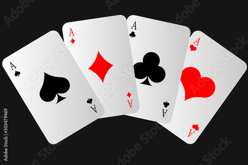 four aces fan-shaped. Poker. A winning combination of four aces. Vector.