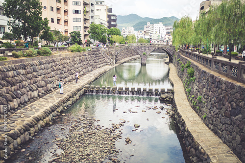 Meganebashi or Spectacles Bridge in Nagasaki, Japan. photo