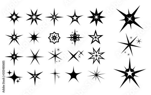 set of spark icon or star shape or star shine black concept. easy to modify