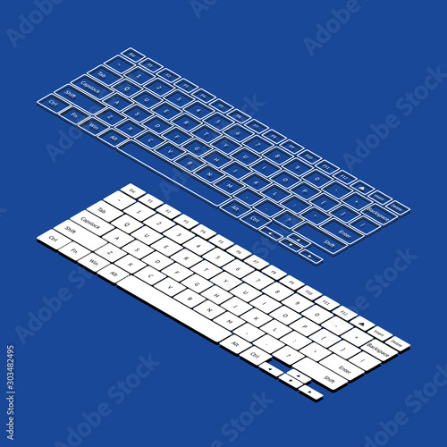 Isometric vector keyboards on the blue background