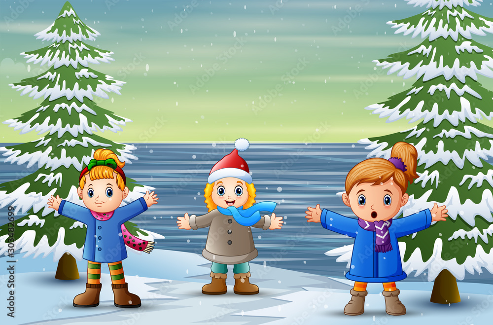 Fototapeta premium The children playing outdoor in winter