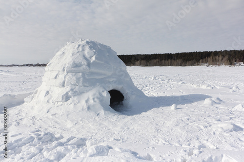 Igloo  standing on a snowy glade  in the winter, Novosibirsk, Russia