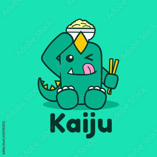 yummy Dinosaur Kaiju eating bowl logo design