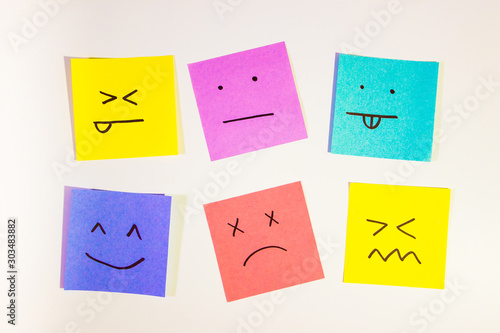 set of funny colored stickers with different emotions photo