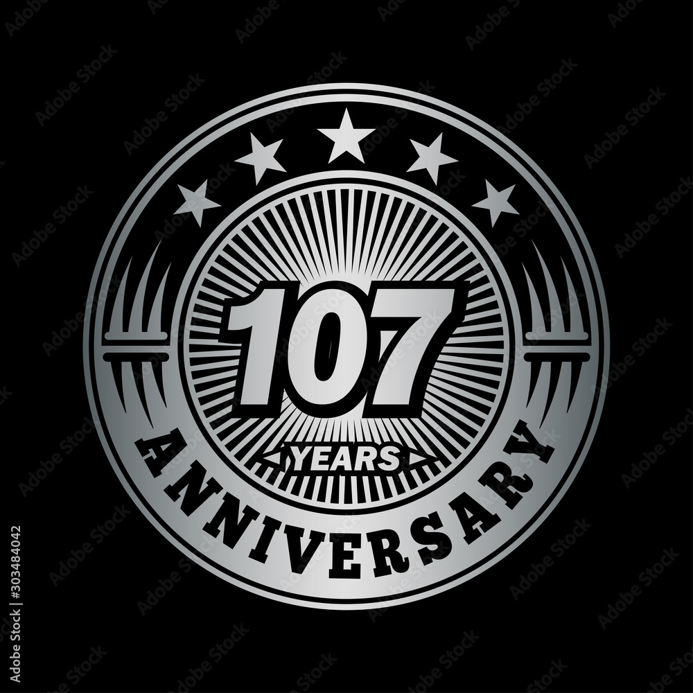107 years anniversary celebration logo design. Vector and illustration.