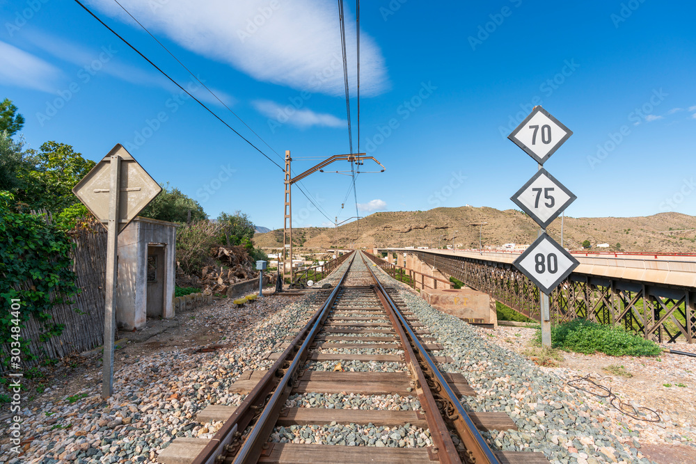Fototapeta premium Roads and train station of Santa Fe de Mondujar (Almeria) Spain