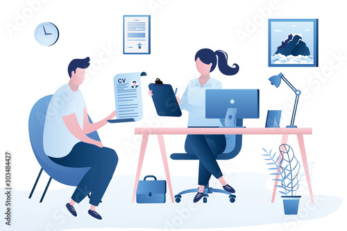 Beauty businesswoman boss or HR specialist having an interview with job applicant.