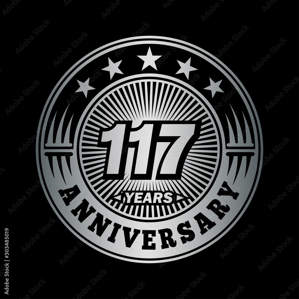 117 years anniversary celebration logo design. Vector and illustration.