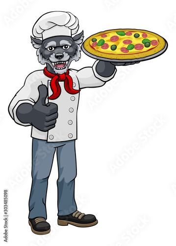 A wolf chef mascot cartoon ...