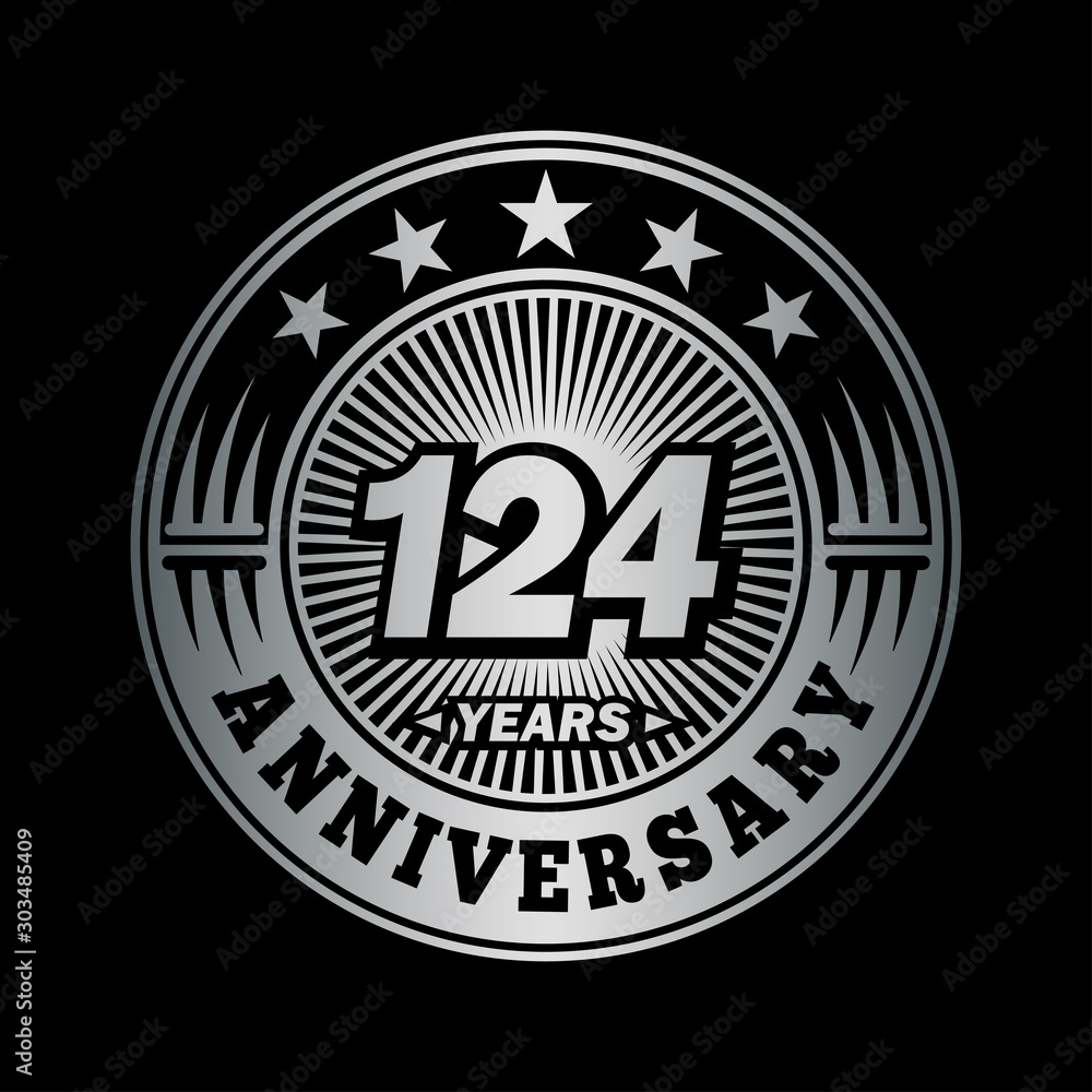 124 years anniversary celebration logo design. Vector and illustration.