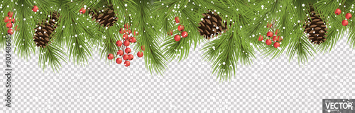 seamless christmas banner concept with fir branches and cones