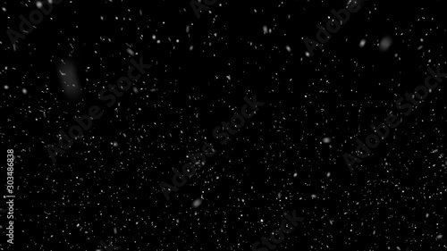 Realistic snowing background animation on black screen photo