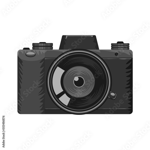 Vintage trendy camera with high detailed illustrated for your design. Black color. Vector illustration icon design.