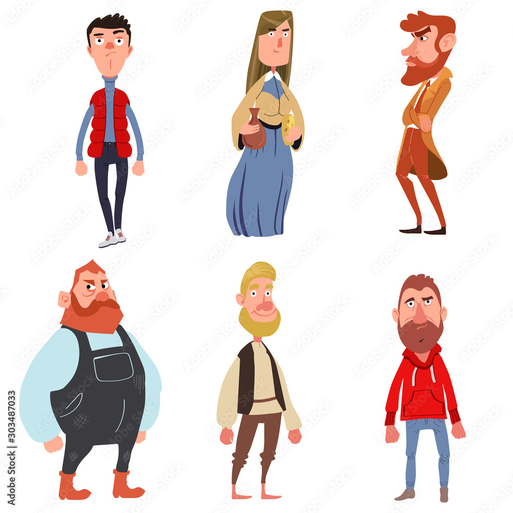 Ταπετσαρία Set of different cartoon male and female characters isolated on white background
