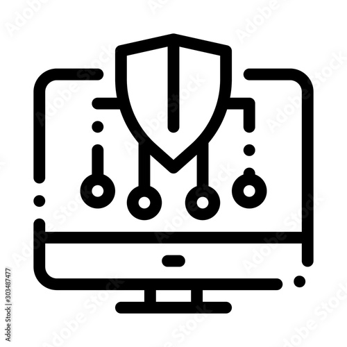 Personal Computer Protection Icon Vector. Outline Personal Computer Protection Sign. Isolated Contour Symbol Illustration