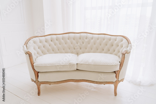 Vintage Sofa On Wooden Floor White Interior Design