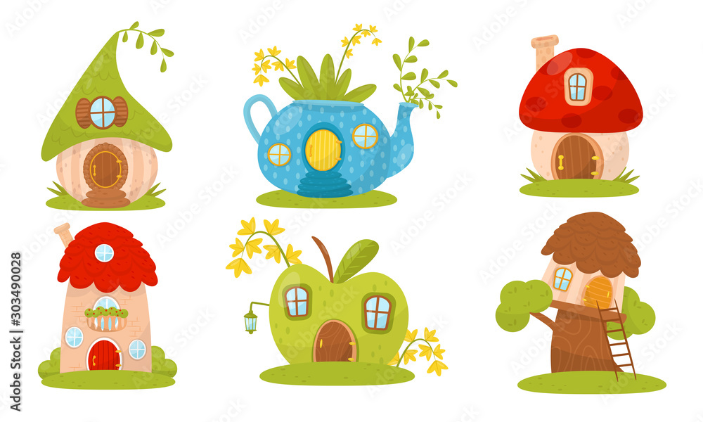 Set of little fairy houses. Vector illustration. Set of little fairy houses. Vector illustration.