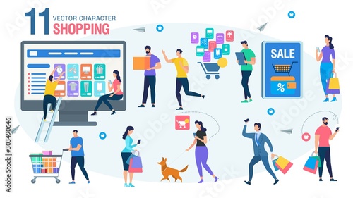 Shopping Online People Characters Flat Vector Set
