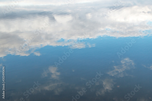 white clouds with reflection in the water