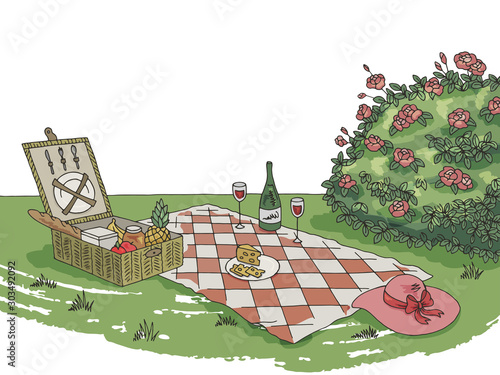 Picnic graphic color park landscape sketch illustration vector