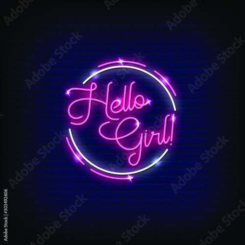 Hello Girl Neon Signs Style Text Vector