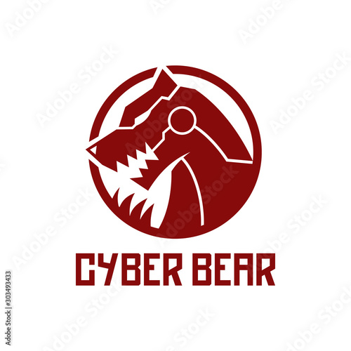 cool futuristic cyber bear with claw and fangs logo design