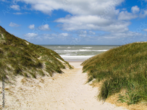 Beatiful sight of North sea and the beach near Lyngvig Lighthouse in Denmark.