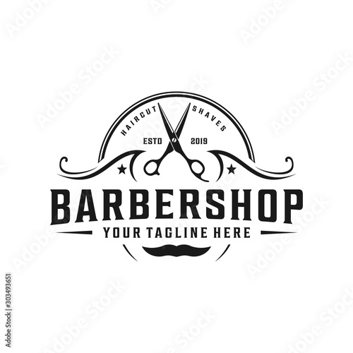 Barbershop simple minimalist logo design with elegant ornament